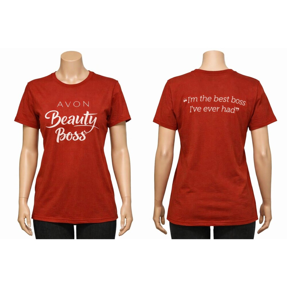 Vintage Avon Beauty Boss T-Shirt Womens XL Red/White 100% Cotton